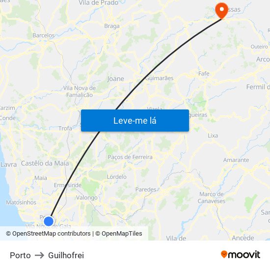 Porto to Guilhofrei map