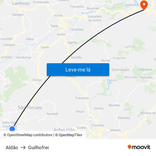 Aldão to Guilhofrei map