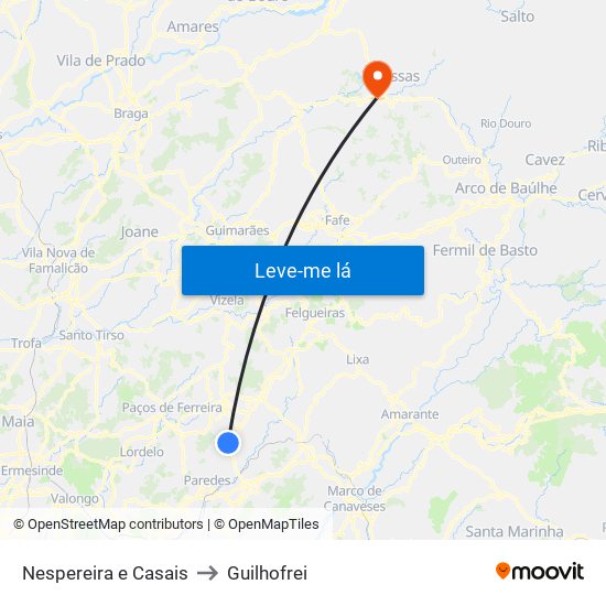 Nespereira e Casais to Guilhofrei map