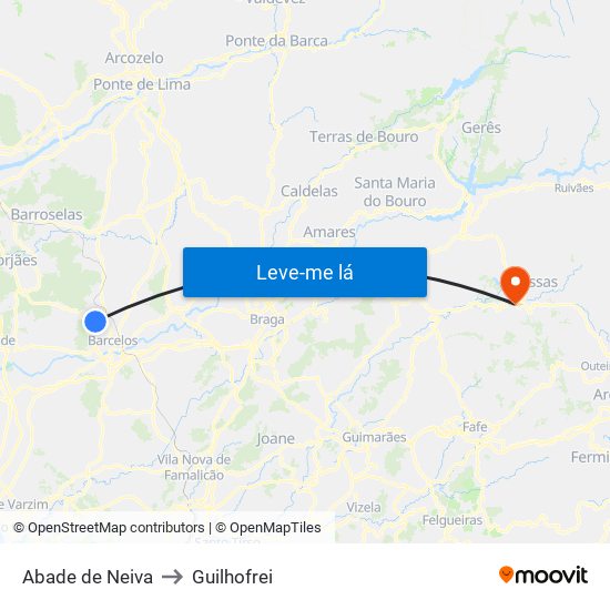 Abade de Neiva to Guilhofrei map
