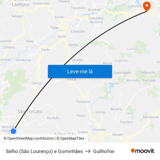 Selho (São Lourenço) e Gominhães to Guilhofrei map