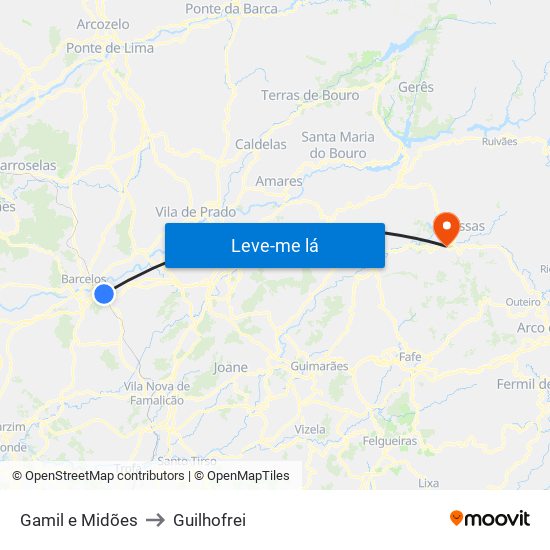 Gamil e Midões to Guilhofrei map