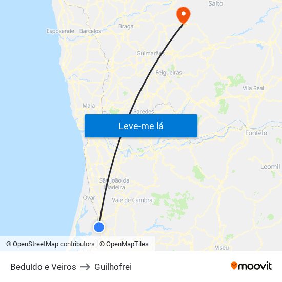 Beduído e Veiros to Guilhofrei map