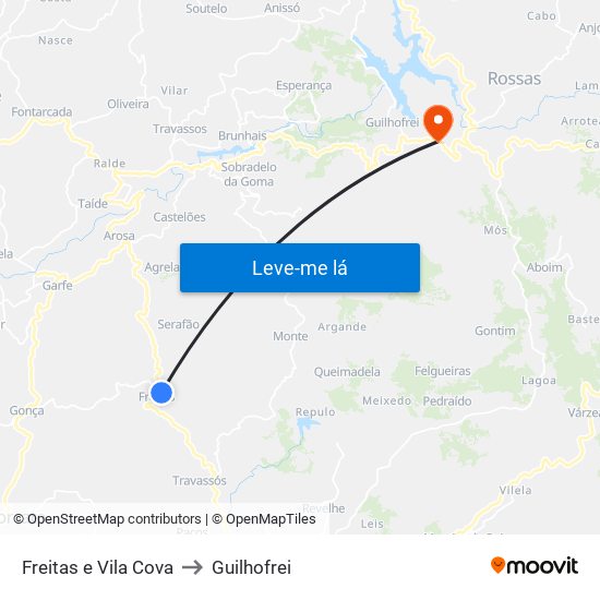 Freitas e Vila Cova to Guilhofrei map