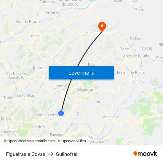 Figueiras e Covas to Guilhofrei map
