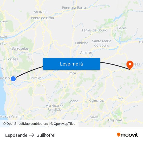 Esposende to Guilhofrei map