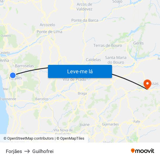 Forjães to Guilhofrei map