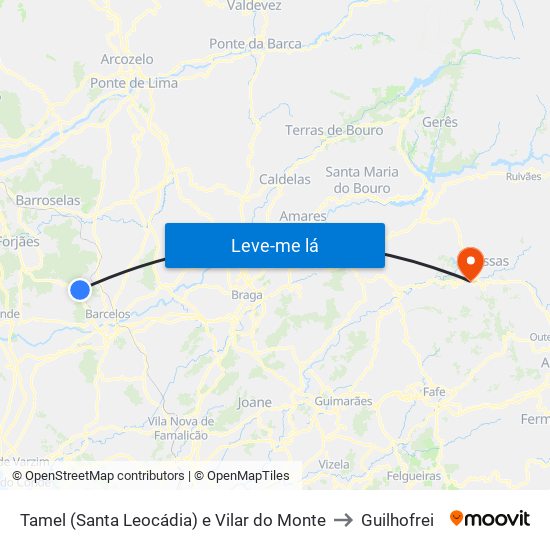 Tamel (Santa Leocádia) e Vilar do Monte to Guilhofrei map