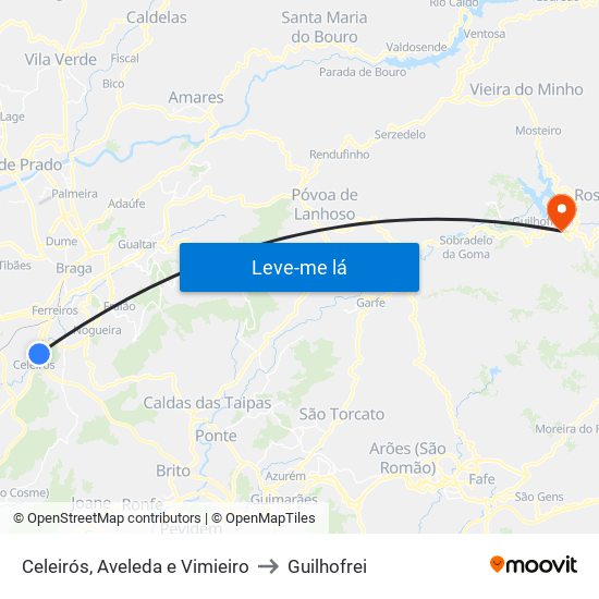 Celeirós, Aveleda e Vimieiro to Guilhofrei map
