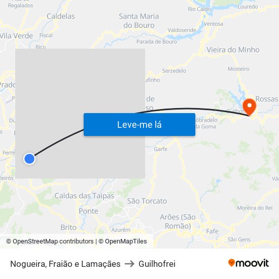 Nogueira, Fraião e Lamaçães to Guilhofrei map