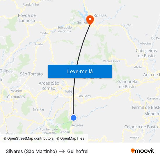 Silvares (São Martinho) to Guilhofrei map