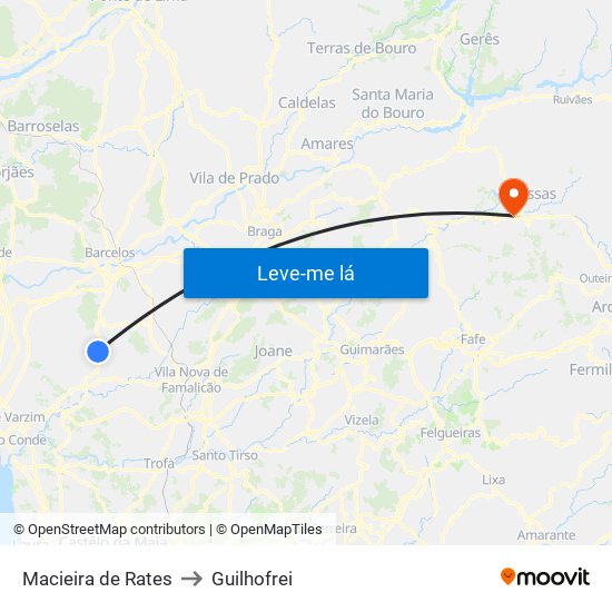 Macieira de Rates to Guilhofrei map