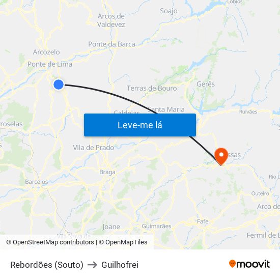 Rebordões (Souto) to Guilhofrei map
