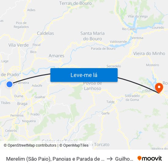 Merelim (São Paio), Panoias e Parada de Tibães to Guilhofrei map