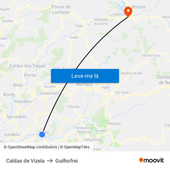 Caldas de Vizela to Guilhofrei map