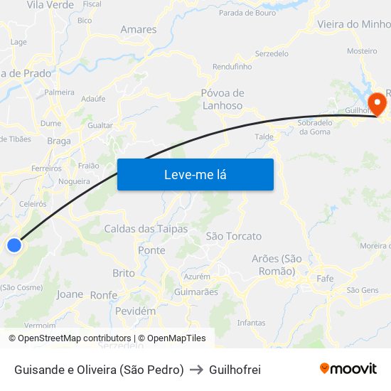 Guisande e Oliveira (São Pedro) to Guilhofrei map