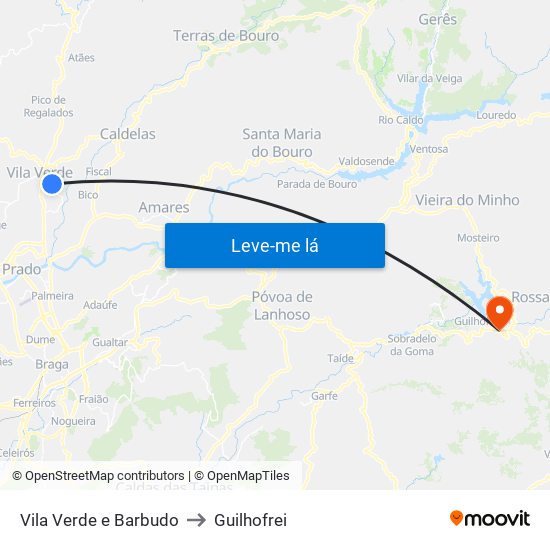 Vila Verde e Barbudo to Guilhofrei map