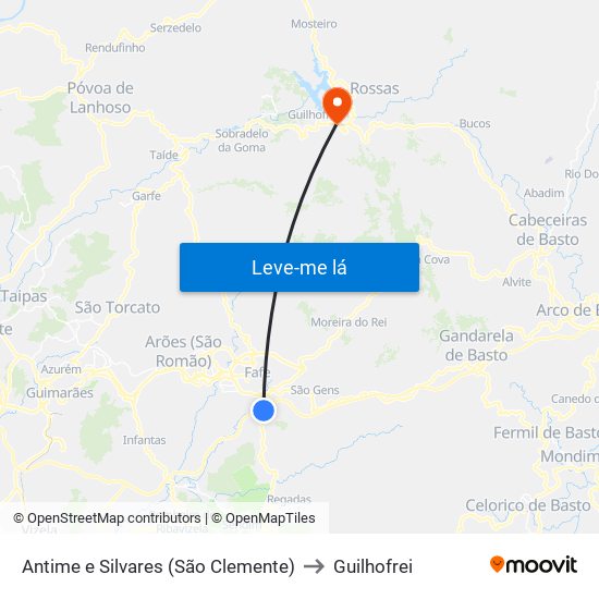 Antime e Silvares (São Clemente) to Guilhofrei map