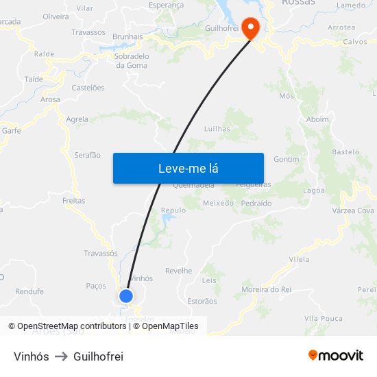 Vinhós to Guilhofrei map
