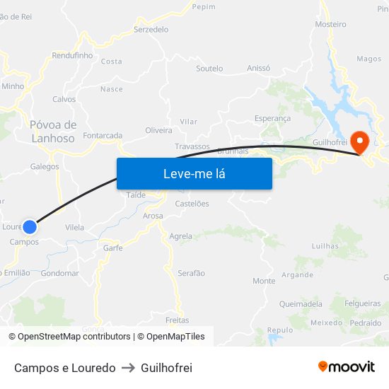 Campos e Louredo to Guilhofrei map