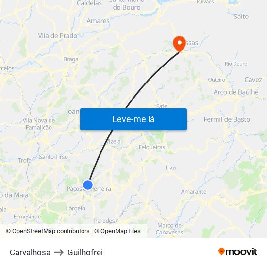 Carvalhosa to Guilhofrei map