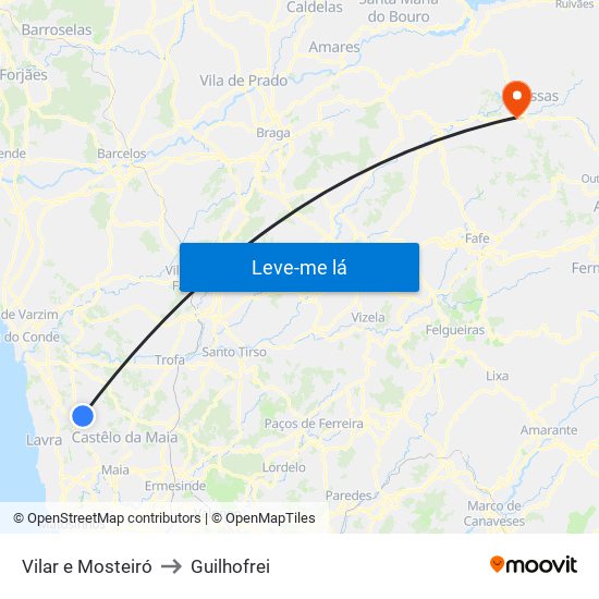 Vilar e Mosteiró to Guilhofrei map