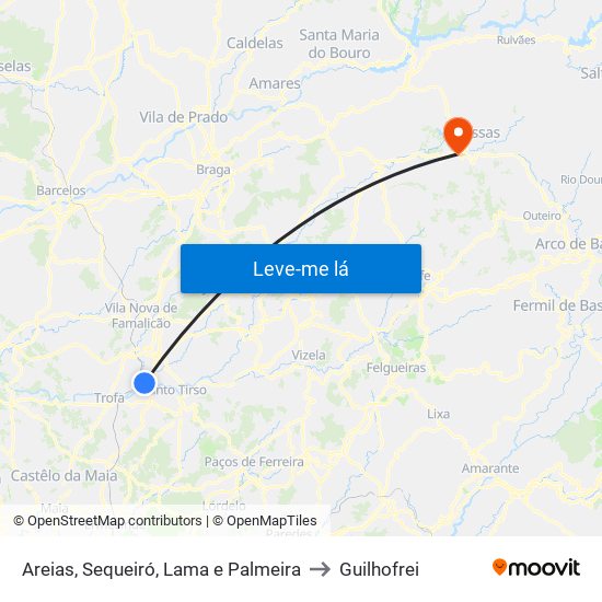 Areias, Sequeiró, Lama e Palmeira to Guilhofrei map