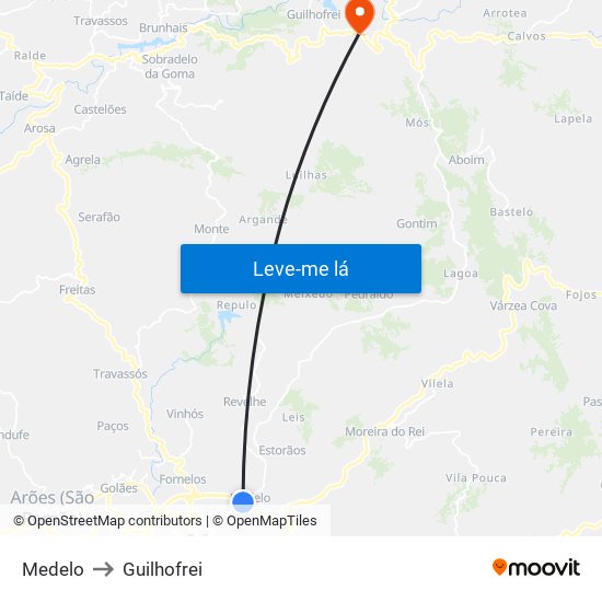 Medelo to Guilhofrei map