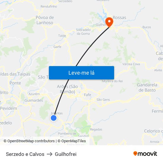 Serzedo e Calvos to Guilhofrei map