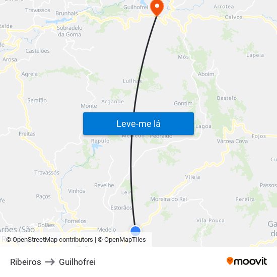 Ribeiros to Guilhofrei map