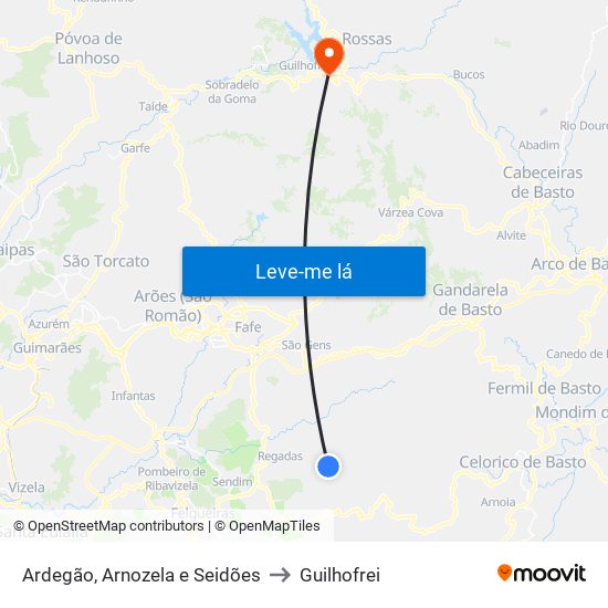 Ardegão, Arnozela e Seidões to Guilhofrei map