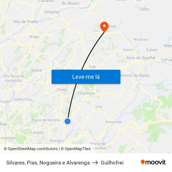 Silvares, Pias, Nogueira e Alvarenga to Guilhofrei map