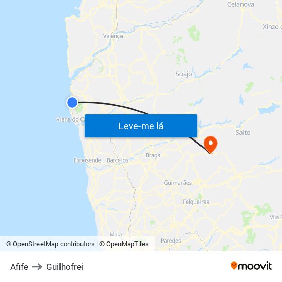 Afife to Guilhofrei map