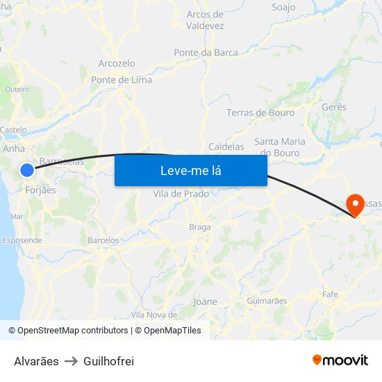 Alvarães to Guilhofrei map