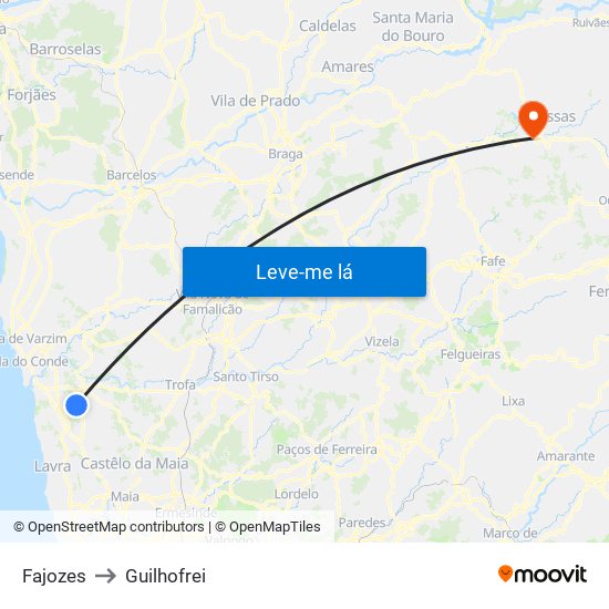 Fajozes to Guilhofrei map