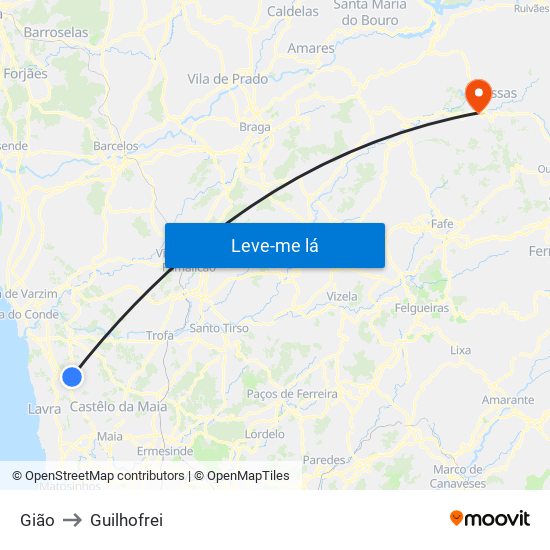 Gião to Guilhofrei map