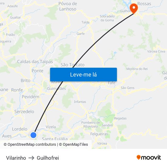 Vilarinho to Guilhofrei map