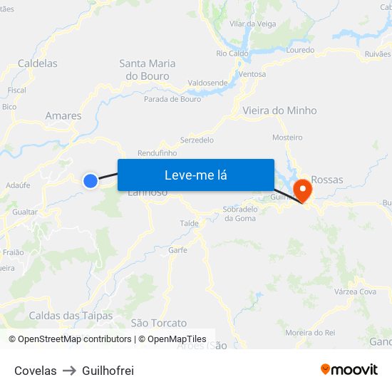 Covelas to Guilhofrei map