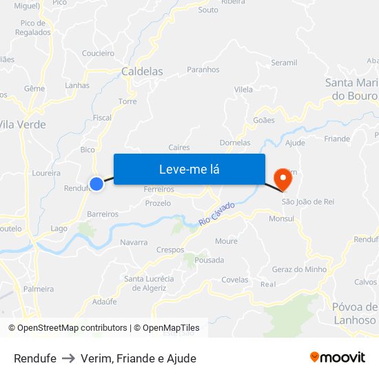 Rendufe to Verim, Friande e Ajude map