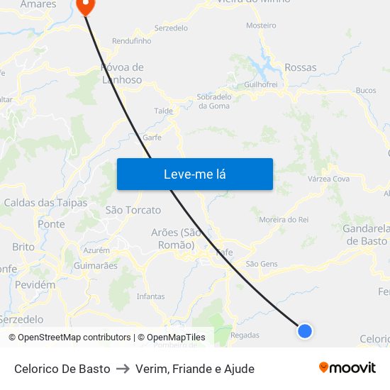 Celorico De Basto to Verim, Friande e Ajude map