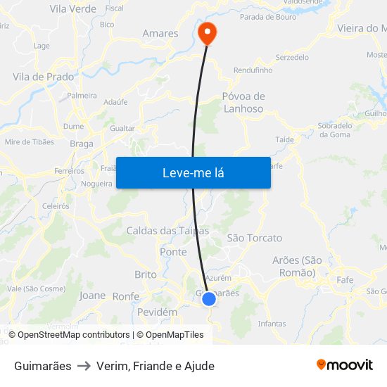 Guimarães to Verim, Friande e Ajude map
