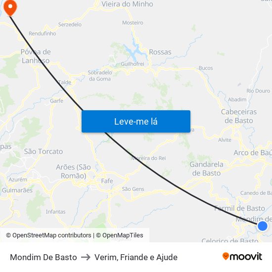 Mondim De Basto to Verim, Friande e Ajude map