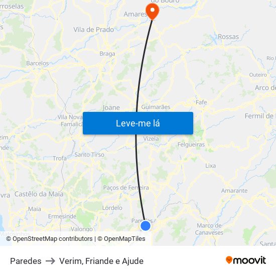 Paredes to Verim, Friande e Ajude map