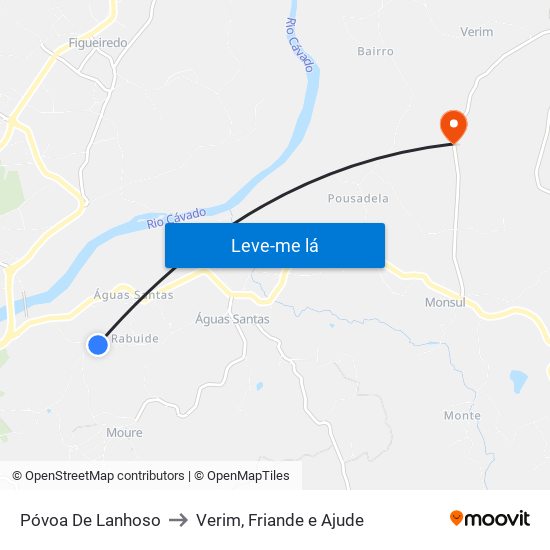 Póvoa De Lanhoso to Verim, Friande e Ajude map