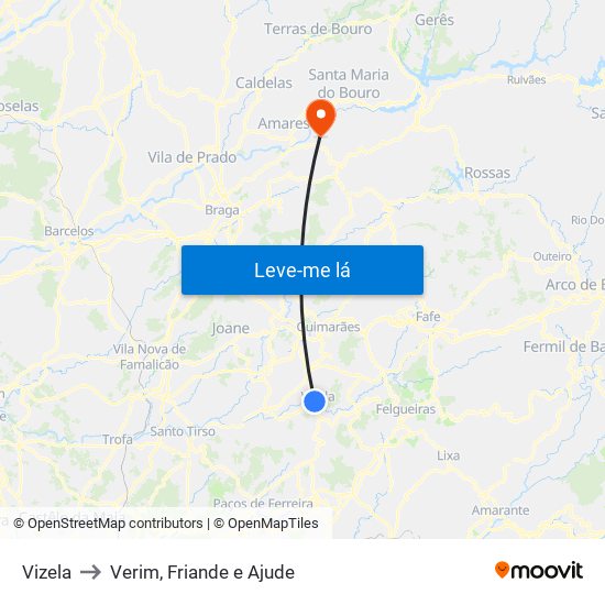 Vizela to Verim, Friande e Ajude map