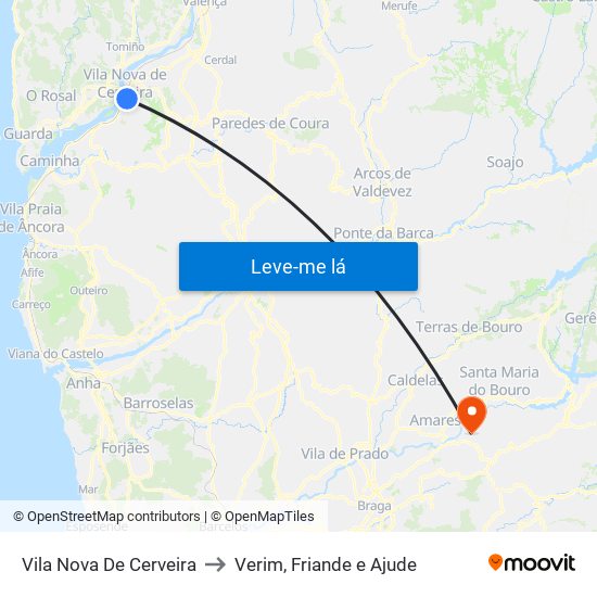 Vila Nova De Cerveira to Verim, Friande e Ajude map