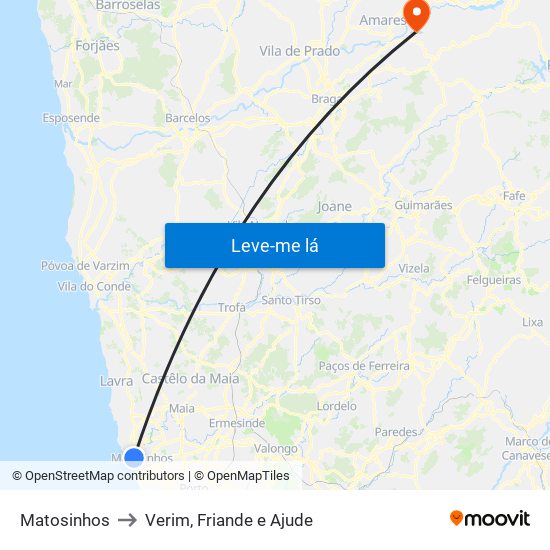 Matosinhos to Verim, Friande e Ajude map