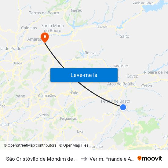 São Cristóvão de Mondim de Basto to Verim, Friande e Ajude map