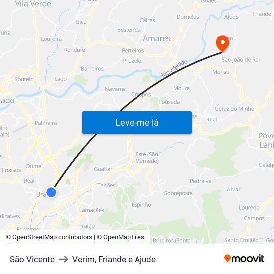 São Vicente to Verim, Friande e Ajude map