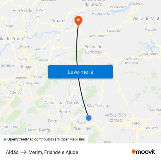 Aldão to Verim, Friande e Ajude map